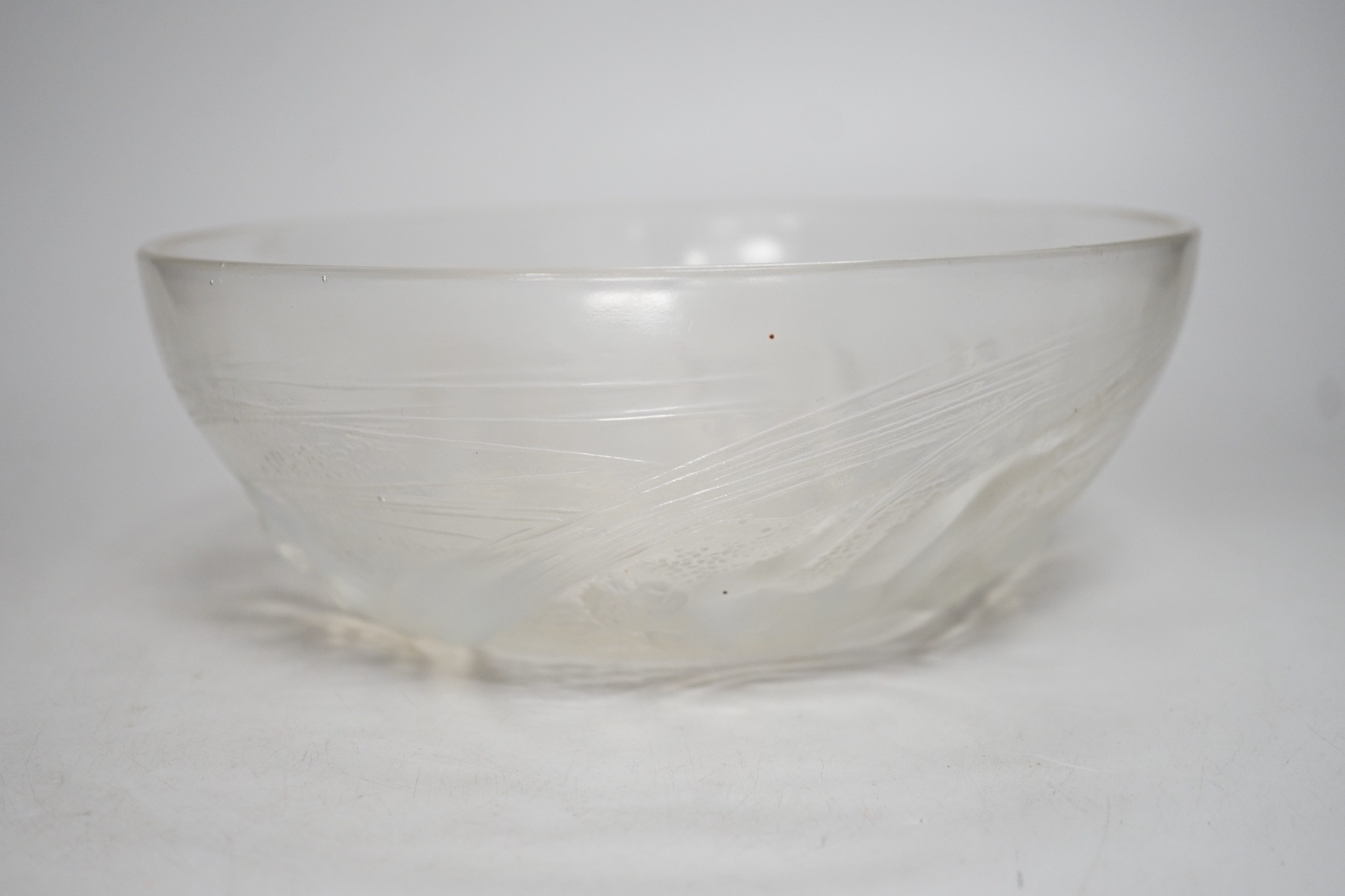 A R. Lalique Ondines opalescent glass bowl, etched mark, numbered 380, diameter 21cm